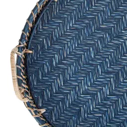 fabindia home Fabindia Netra Blue and Natural Round Bamboo Small Tray image 3