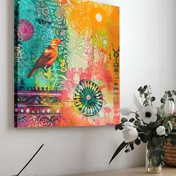 Myntra Elegant Homes Blue & Orange Birds and Animals Printed Canvas Wall Art image 4