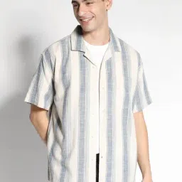 American Eagle Beige Cotton Regular Fit Striped Shirt-image-90