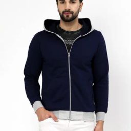 Kalt Navy Regular Fit Solid Hooded Sweatshirt-picture-7