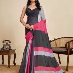 Anjaneya Sarees Black Woven Linen Silk Printed Designer Saree With Unstitched Blouse-picture-25