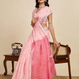 Anjaneya Sarees Peach Woven Linen Silk Printed Designer Saree With Unstitched Blouse image 3