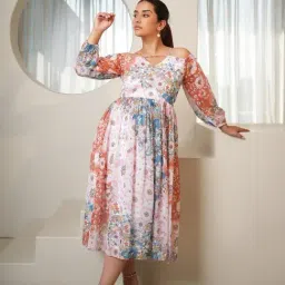 PURVAJA Off White Floral 3/4th sleeves Maxi Dress-picture-11