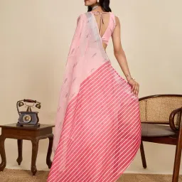 Anjaneya Sarees Peach Woven Linen Silk Printed Designer Saree With Unstitched Blouse image 2