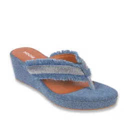 Mochi Women's Blue Thong Wedges image 2