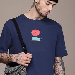 WROGN Pure Cotton Graphic Printed Comfort Fit Drop-Shoulder Sleeves T-shirt-picture-26
