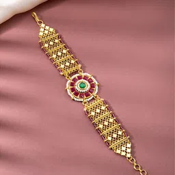 Peora Gold-Plated Stone Studded & Beaded Wraparound Bracelet-image-9