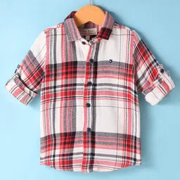 JASH KIDS Cotton Woven Full Sleeves Checkered Shirt - Red & White-picture-12