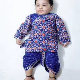BownBee Full Sleeves Ethnic Motifs Printed & Lace Embellished Dhoti Kurta Set - Blue image 1