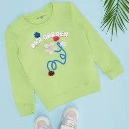 Pantaloons Junior Full Sleeves Floral Applique Detailed Sweatshirt - Green-picture-17