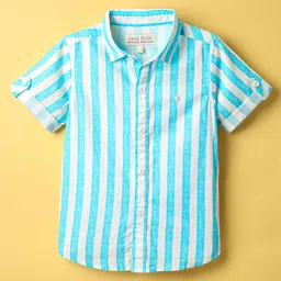 Jash Kids Cotton Woven Half Sleeves Striped Shirts - Light Blue & White-picture-21