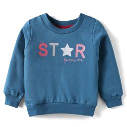 Simply Looper Knit Full Sleeves T-Shirt With Star Forever Text Print - Blue-picture-49