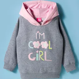 Wingsfield Full Sleeves Im Cool Girl Text Printed Hooded Light Winter Sweatshirt - Grey-image-91
