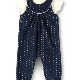 JusCubs Cotton Woven Floral Printed Dungaree With Half Sleeves Tee Set - Navy Blue-image-34