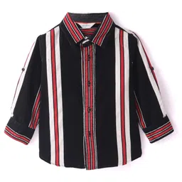 INFINITY Corduroy Cotton Woven Full Sleeves Striped Shirt - Black image 3