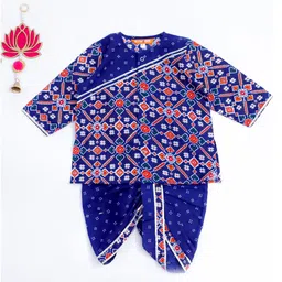 BownBee Full Sleeves Ethnic Motifs Printed & Lace Embellished Dhoti Kurta Set - Blue image 3