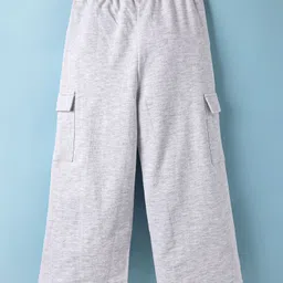 kookie kids india Kookie Kids Cotton Knit Full Length Wide Leg Lounge Pant With Cut & Sew Design & Pockets - Light Grey image 2