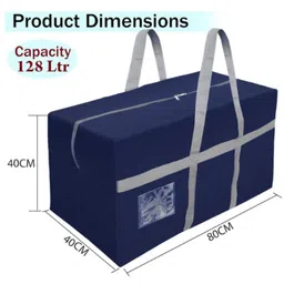 Storite Extra Large 128 L Nylon Moisture Proof Multipurpose Heavy Duty Toys Storage Bag/Stationery/Blankets/Clothes/Moving bags With Strong Reinforced Handles Rectangular (Blue) image 2