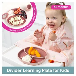 BiBaDo Silicone Suction Plate for Baby, Divider Plate for Self Baby Feeding - Pink image 2