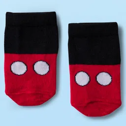 Cute Walk by Babyhug Disney Knit Ankle Length Antibacterial Socks with Mickey Mouse Graphic Pack of 5 - Red Black & White image 2