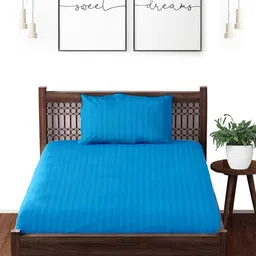 Enchant Home Sea Green Striped 250 TC Single Bedsheet with 1 Pillow Covers-picture-13