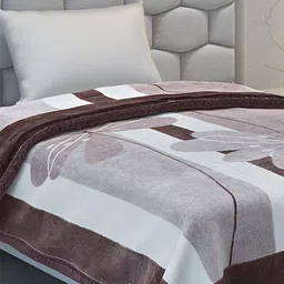 Monte Carlo Brown & White Striped Printed Heavy Winter Single Bed Blanket 994 GSM image 4