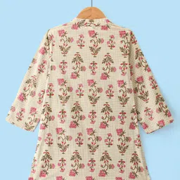 Babyhug Cotton Dobby Full Sleeves Floral Printed Kurta & Dhoti Set - Beige image 3