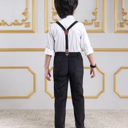 Mark & Mia Full Sleeves Polka Dots Printed Shirt & Trouser Set with Bow & Suspender - Blue & White image 3