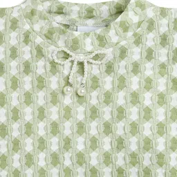 Tiny Girl Half Puffed Sleeves Abstract Embroidered Bow Embellished Top - Green image 4