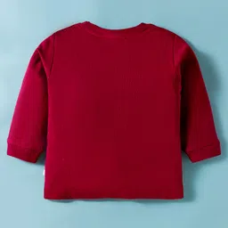 First Smile Interlock Full Sleeves T-Shirt & Joggers Set with Mamas Lucky Charm Text Print - Maroon & Beige image 3