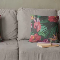 THEYAYACAFE Green & Pink Set of 2 Floral Velvet Square Cushion Covers image 1