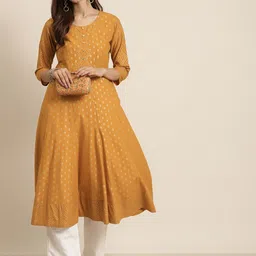 IKRASS Floral Printed Round Neck Anarkali Cotton Kurta-picture-18