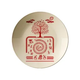 THE QUIRKY HOME White & Red Abstract Printed Ceramic Wall Plates image 4