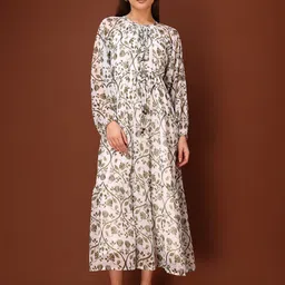 PURVAJA Women Breeze & buti Floral Printed Puff Sleeve Georgette Fit & Flare Midi Dress-image-86