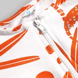 OLLINGTON ST. Looper Knit Frill Sleeves Jumpsuit With Tropical Print - Orange & White image 5