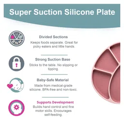 BiBaDo Silicone Suction Plate for Baby, Divider Plate for Self Baby Feeding - Pink image 5