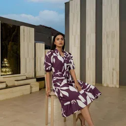 JAMTEXTILE Women Abstract Printed Puff Sleeve Fit & Flare Midi Dress image 2