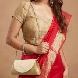 Fabindia Gold Polyester Clutch with Detachable Chain (M)-image-31