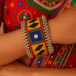 I Jewels Traditional Multi-Color Mirror and Thread Work Cuff for Navratri-picture-17