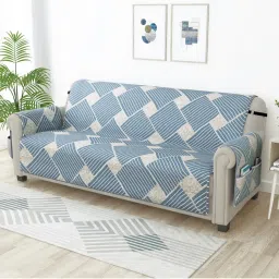Story@Home Geometric & Stripes 4-Seater Sofa Cover (Greyish Blue)-image-16