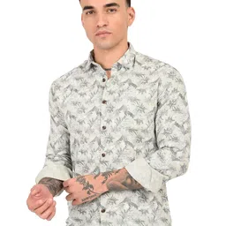 MYLANA Slim Fit Printed Spread Collar Pure Cotton Casual Shirt-image-7
