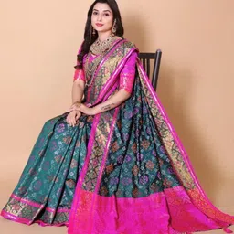 AKSH FASHION Blue Silk Blend Sarees-picture-36