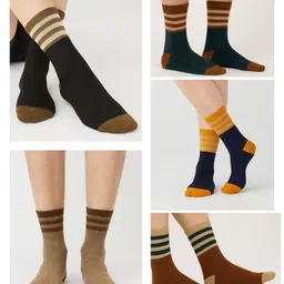 ZEVORA Men Pack Of 5 Striped Calf Length Socks image 3