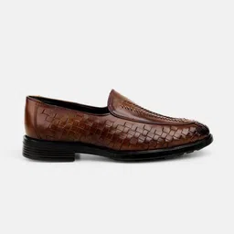 Mochi Men Woven Design Round Toe Leather Formal Loafers image 2