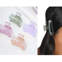 GOWRI TEX Women Set of 6 Chrome Finished Transparent Claw Clip image 2