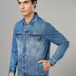 SF JEANS by Pantaloons Men Washed Denim Jacket with Patchwork image 3