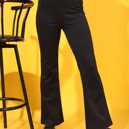 Tokyo Talkies Women Slim Fit Bootcut Trousers-image-9