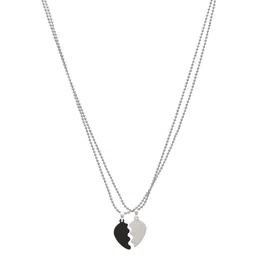 Stainless steel half Black plated and half Silver plated Split heartshape chain pendant-image-92