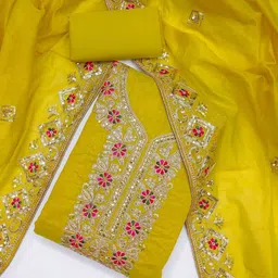 SWARNGANGA TEX Floral Embroidered Sequinned Chanderi Unstitched Dress Material-image-1