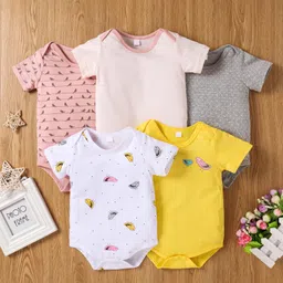 Kookie Kids Half Sleeves Onesies Pack of 5 - Multicolor-picture-20